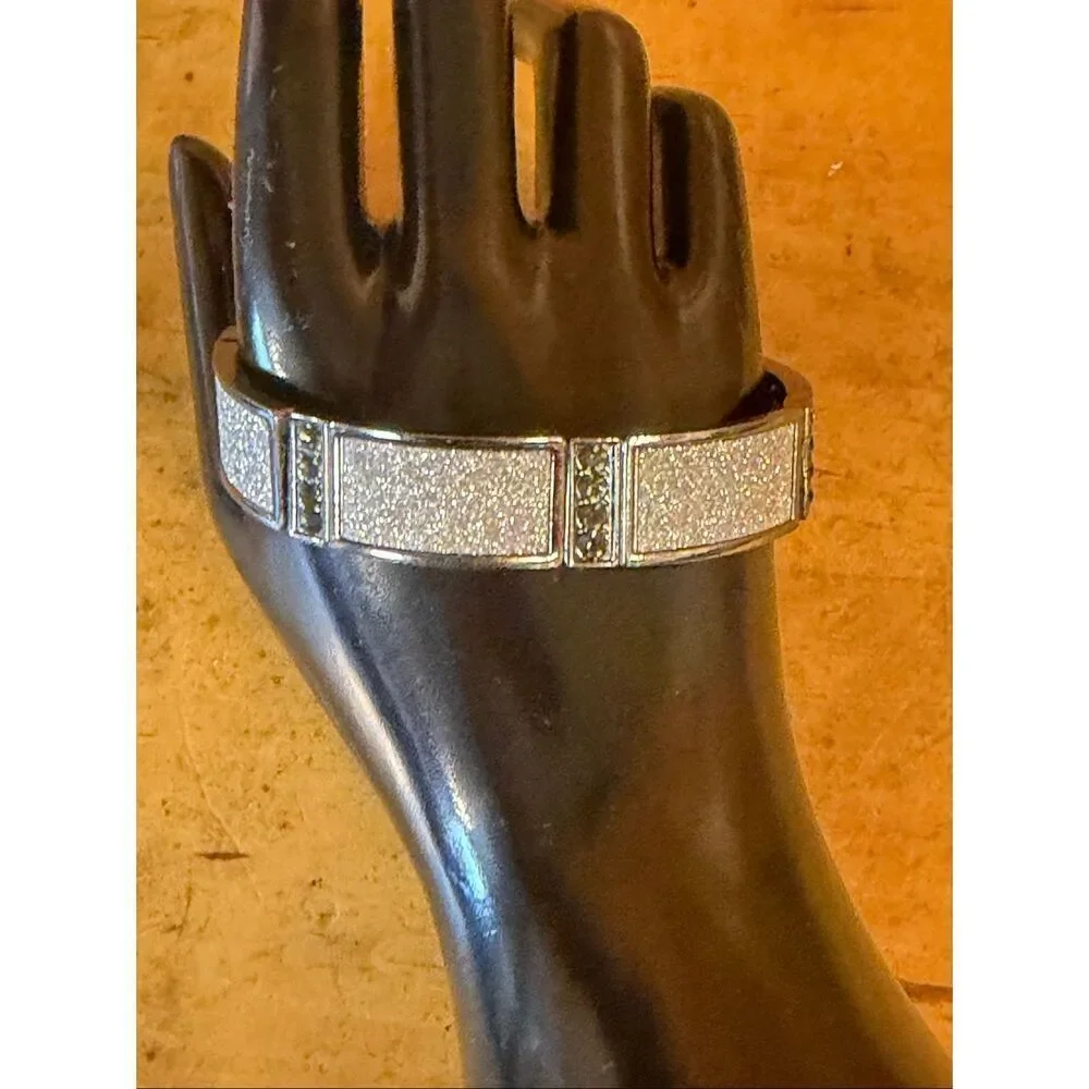 silver-tone bracelet featuring a glittery sparkly face with Dark Stones (7445)
